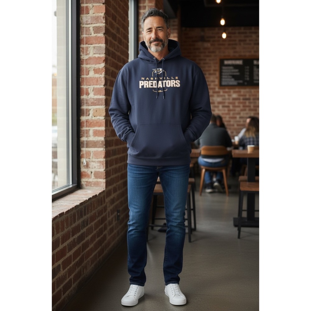 Fanatics Nashville Predators Juuse Saros 74 Navy Blue NHL Hoodie Mens Large